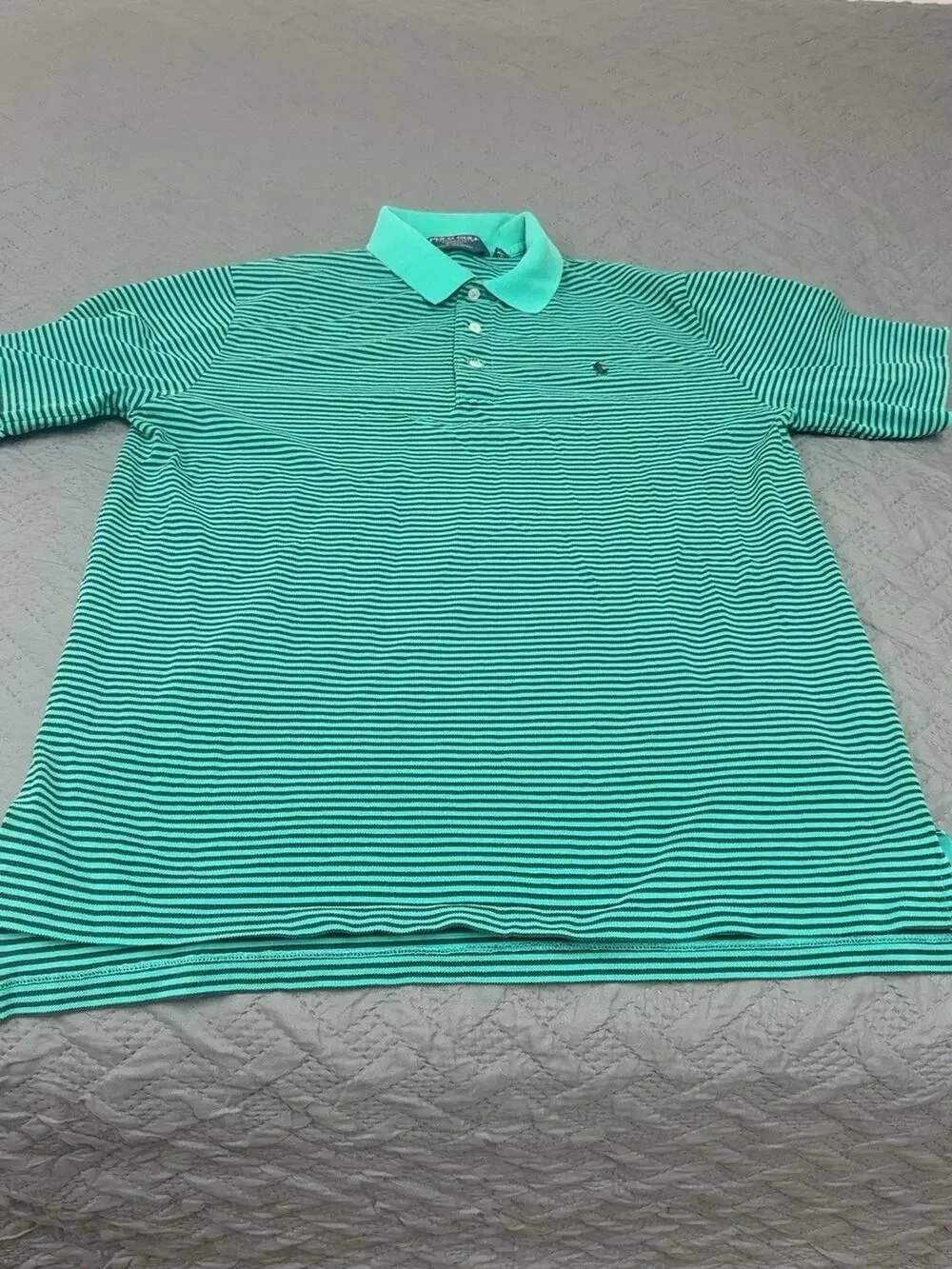 Polo Golf Ralph Lauren Mens L Polo Shirt Green Black Stripe Cotton Pony Logo